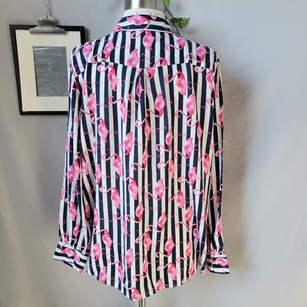 Milano Italy Flamingo Novelty Print Stripe Button Up Shirt 42 or L - Picture 2 of 14